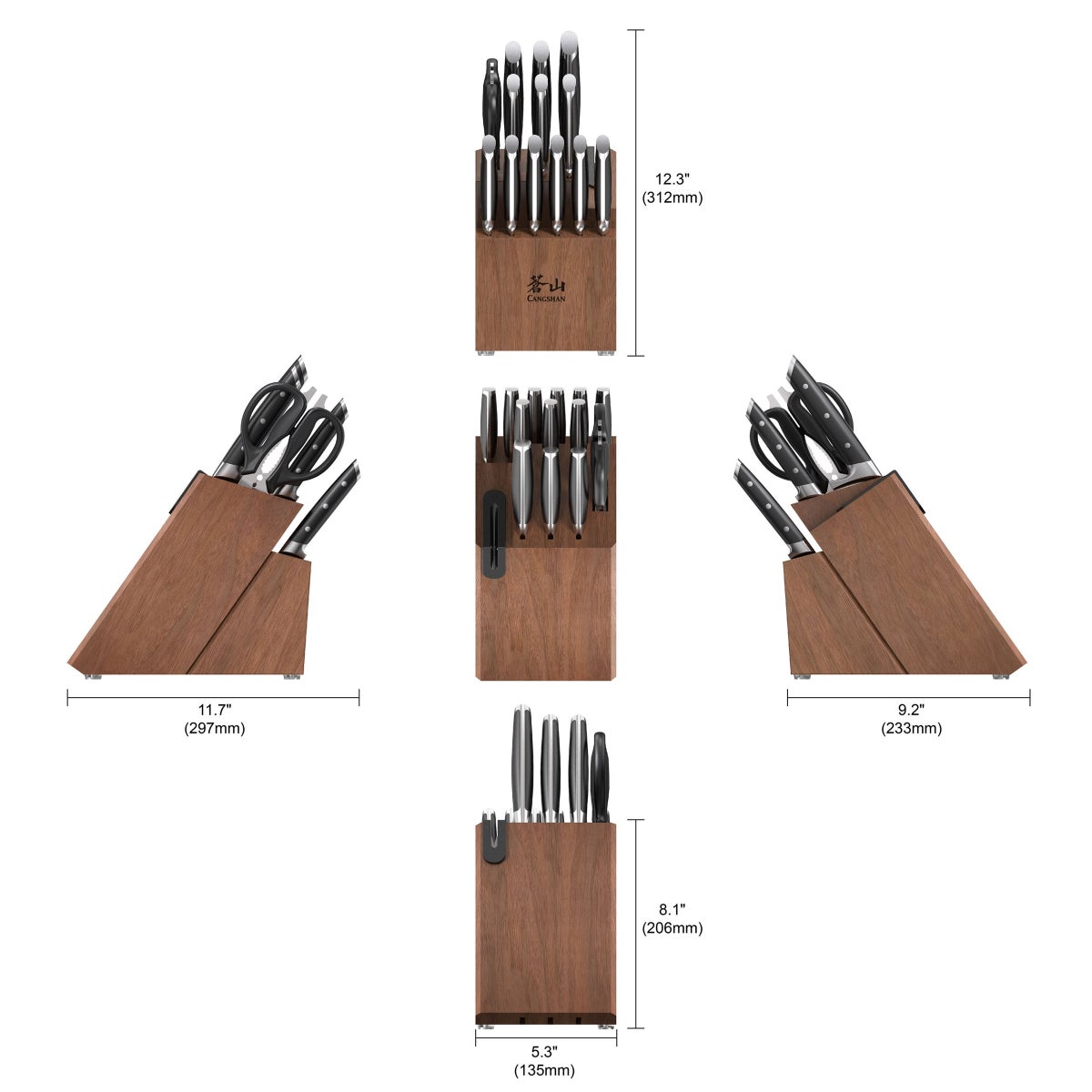 Cangshan TETON Series 14-piece Knife Block Set with Built-In Sharpener