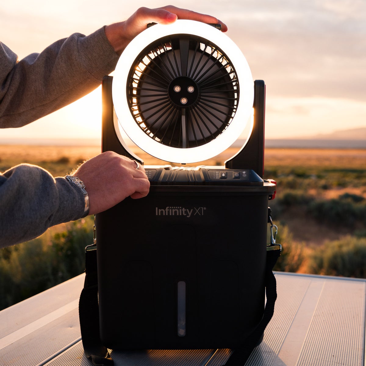 Solar Misting Fan with LED Light