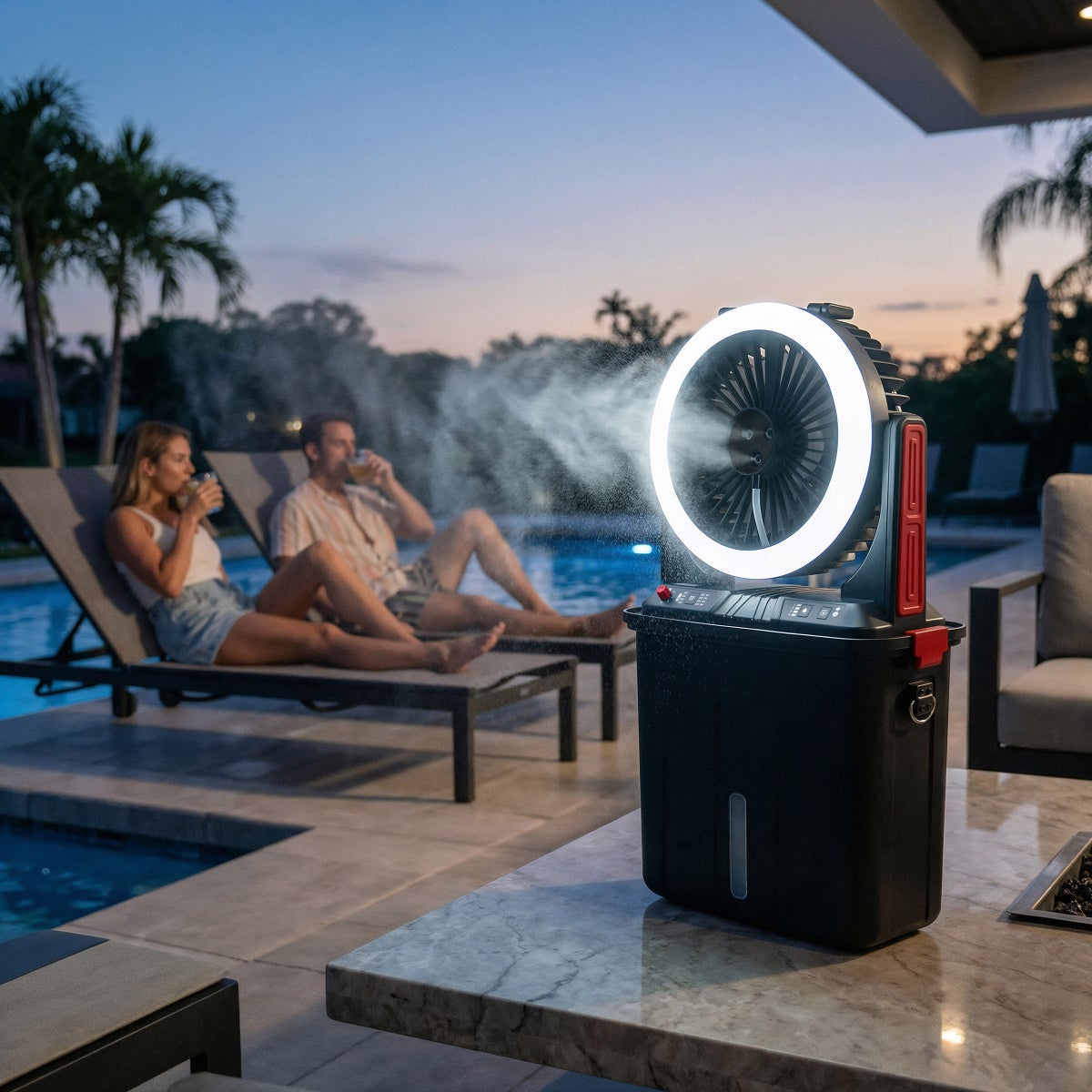 Solar Misting Fan with LED Light