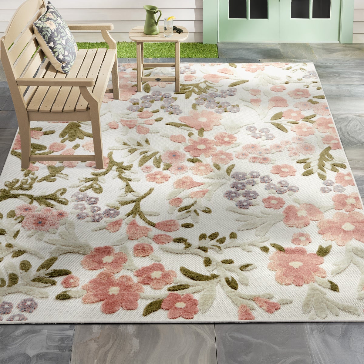 Draper James Indoor/Outdoor Area Rug, White Rose, 7'10" x 10'2"