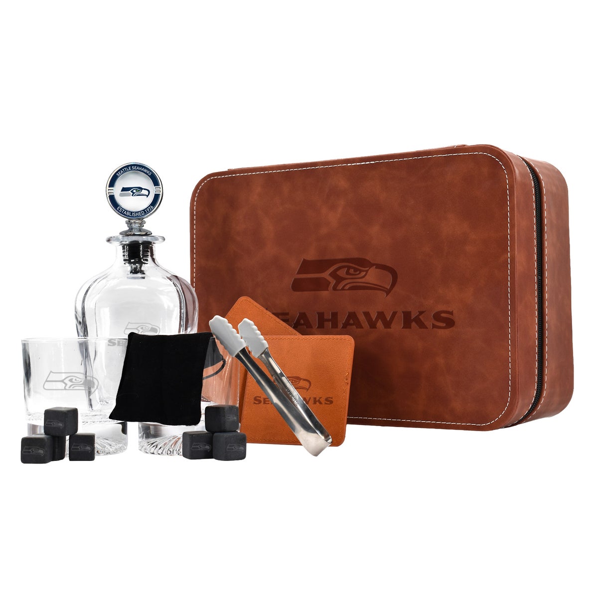 NFL Decanter Set with Faux Leather Storage Case