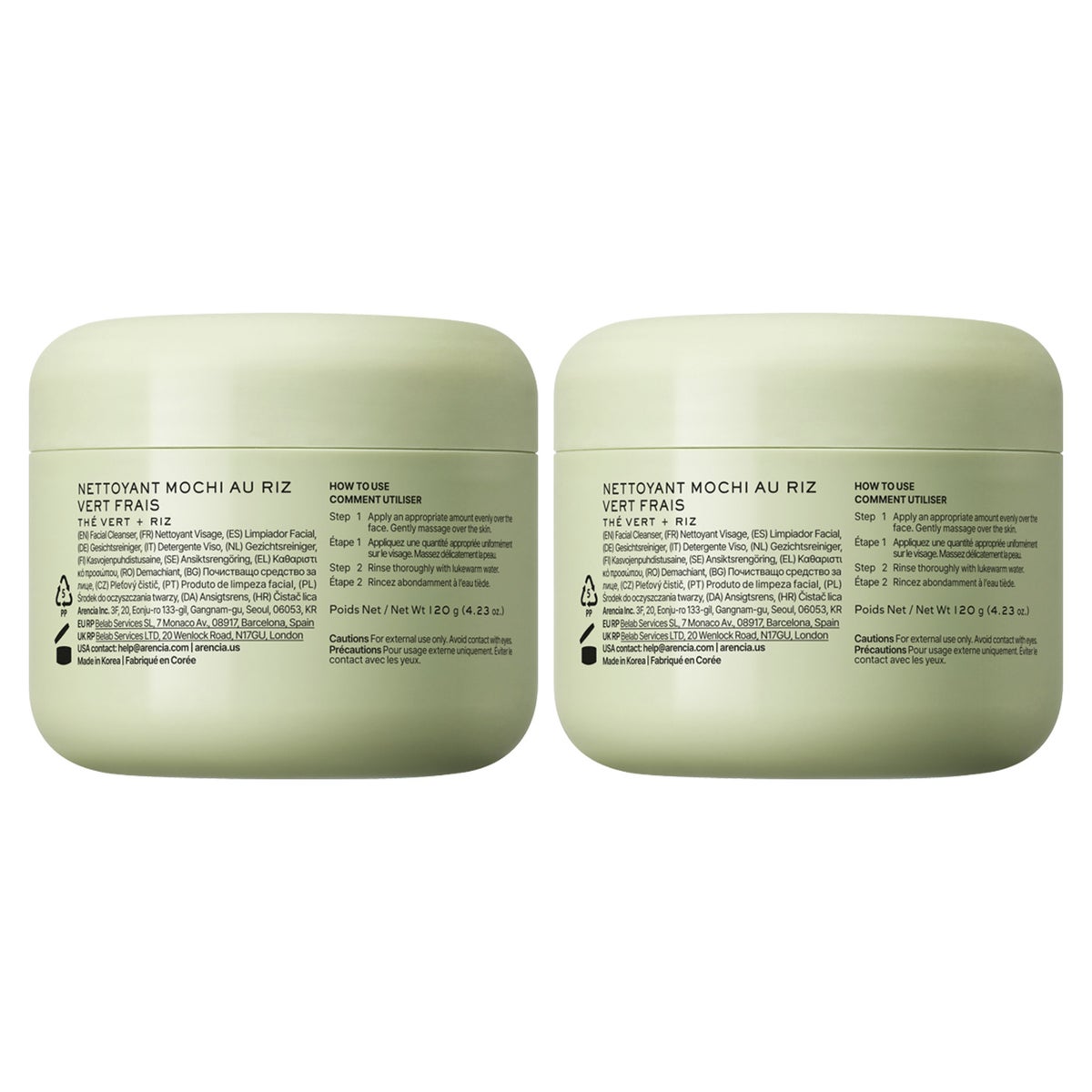 Arencia Fresh Green Rice Mochi Cleanser 4.23 fl oz, 2-pack