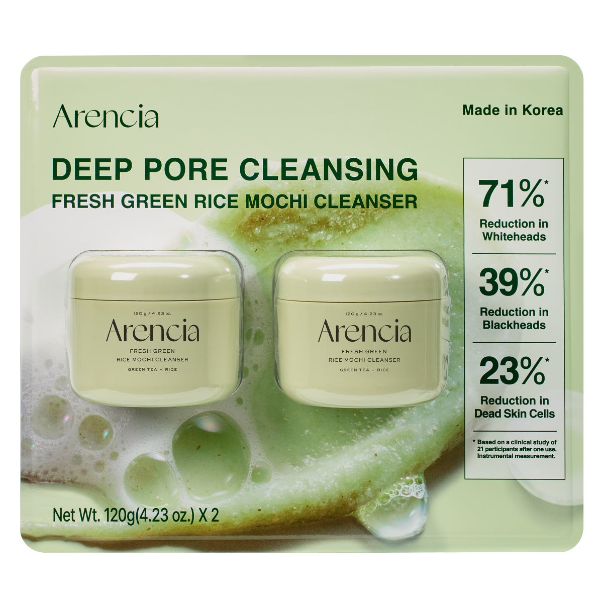 Arencia Fresh Green Rice Mochi Cleanser 4.23 fl oz, 2-pack