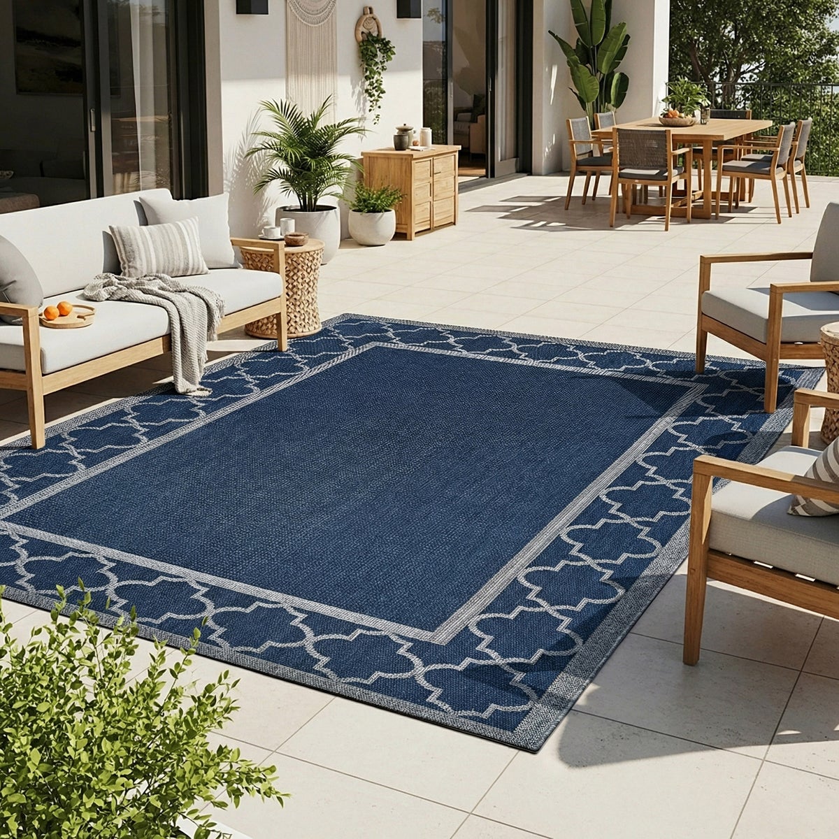 Laguna Indoor/Outdoor Area Rug, Simeon Navy Gray, 6'6” x 9'6”
