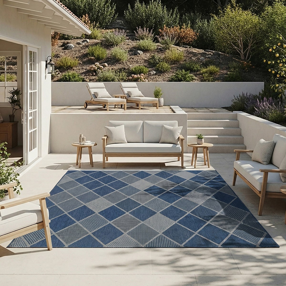 Laguna Indoor/Outdoor Area Rug, Morris Navy Gray, 7'10” x 10'