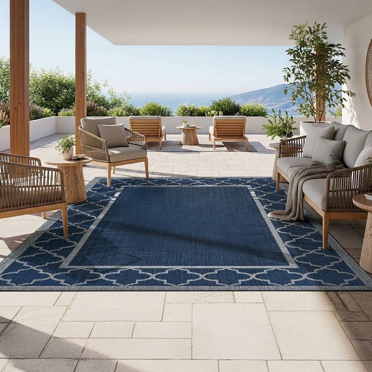 Laguna Indoor/Outdoor Area Rug, Simeon Navy Gray, 7'10” x 10'