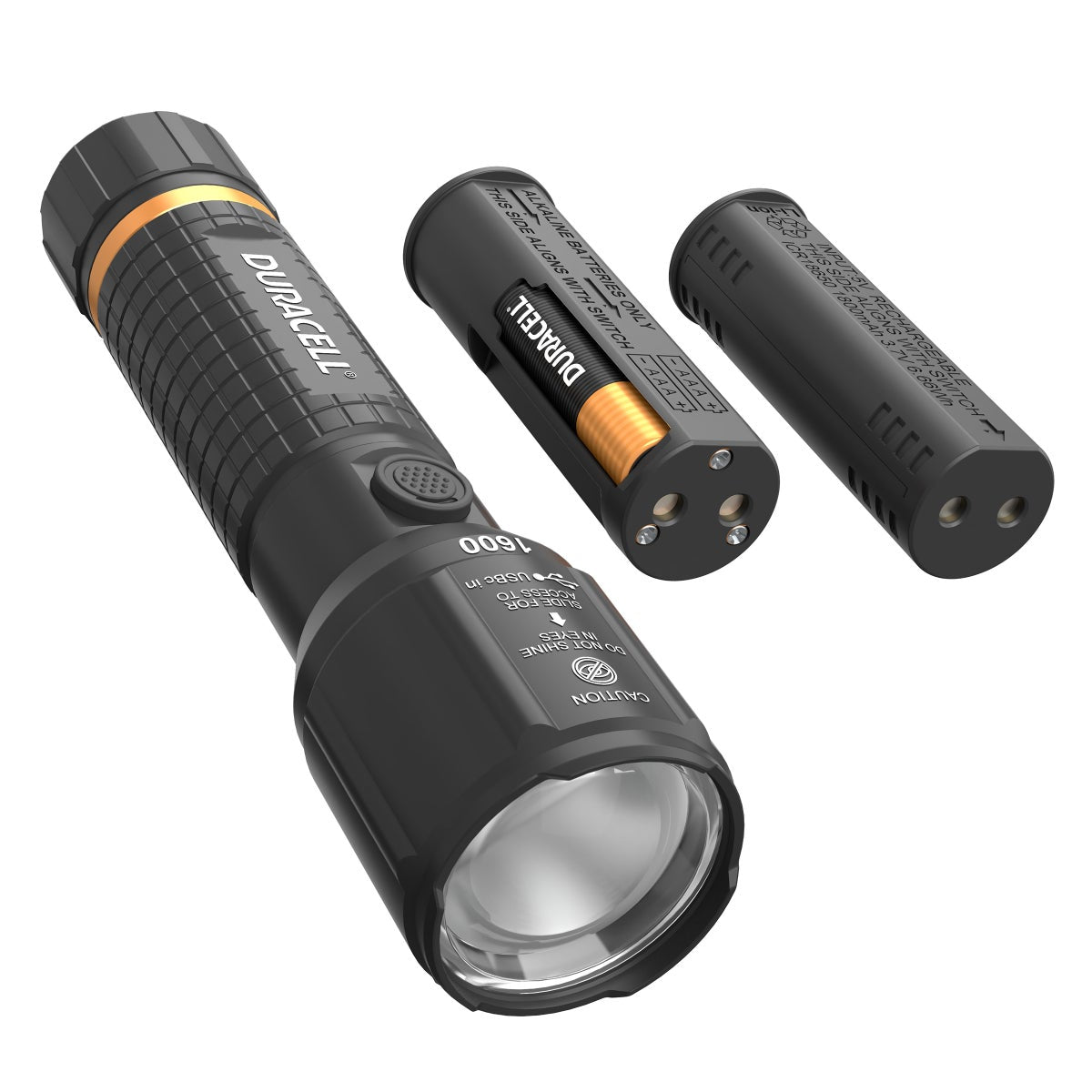 Duracell 1600 Lumen Hybrid Power LED Flashlight, 3-pack