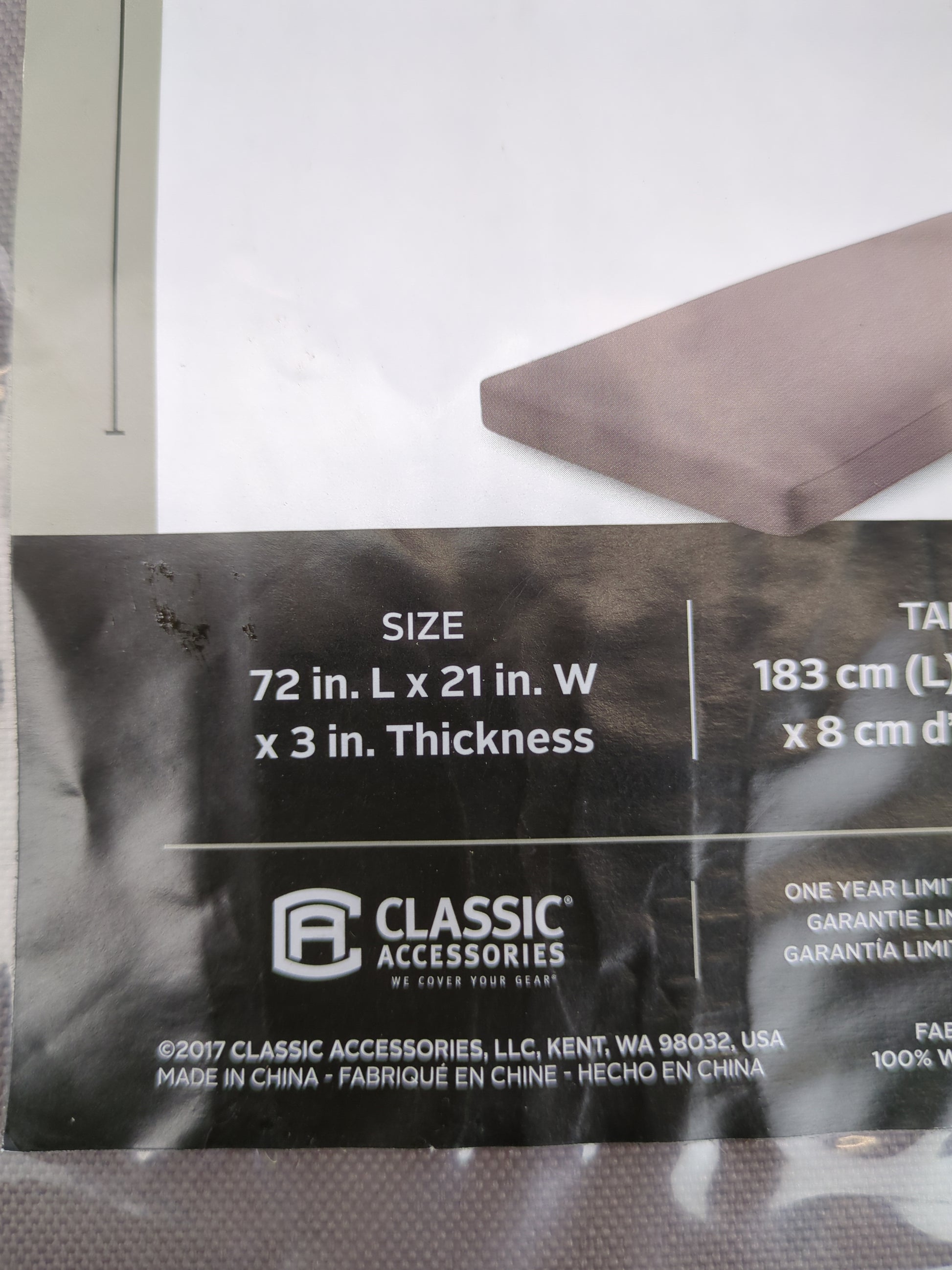 Classic Accessories Ravenna Water-Resistant 72 x 21 x 3 Inch Patio Chaise Lounge Cushion Slip Cover, Dark Taupe, Patio Furniture Cushion Covers - Retail $49