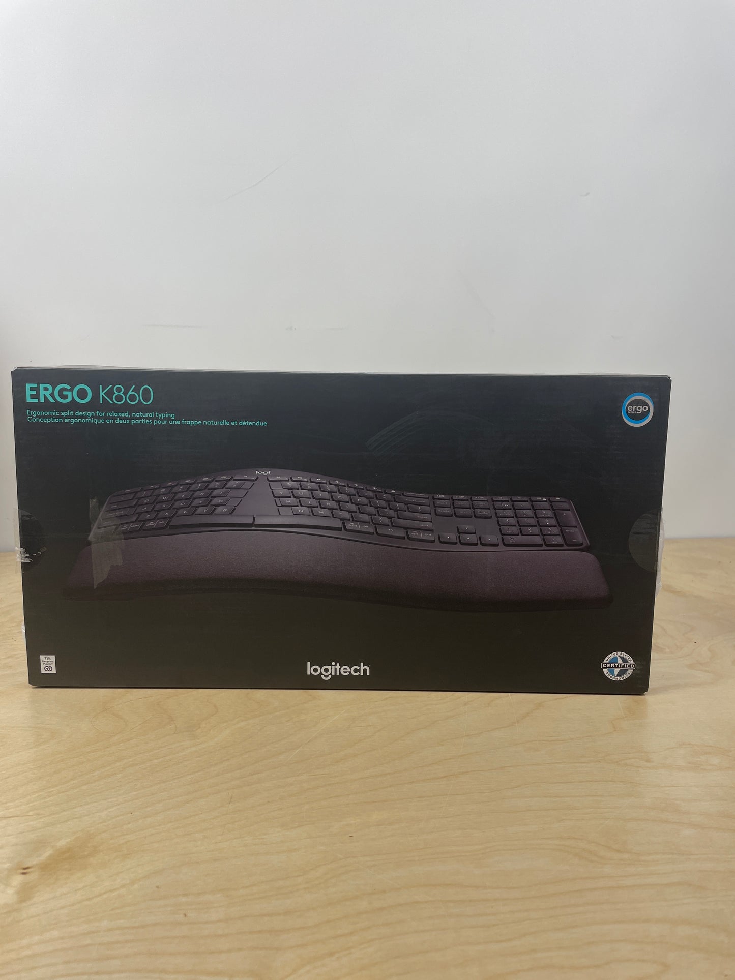 Logitech ERGO K860 Wireless Ergonomic Keyboard - Split Keyboard, Wrist Rest, Natural Typing, Stain-Resistant Fabric, Bluetooth and USB Connectivity, Compatible with Windows/Mac, Black - Retail $107