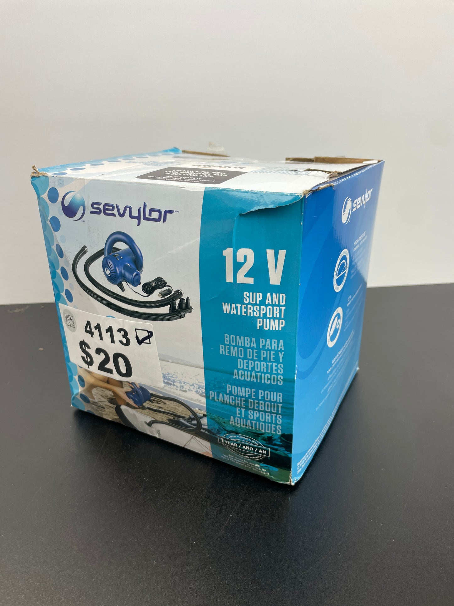 Sevylor High-Pressure SUP & Water Sport Electric Pump, 12V Portable Air Pump for Inflatables, Paddle Boards, Kayaks, & More, 15 PSI - Retail $44