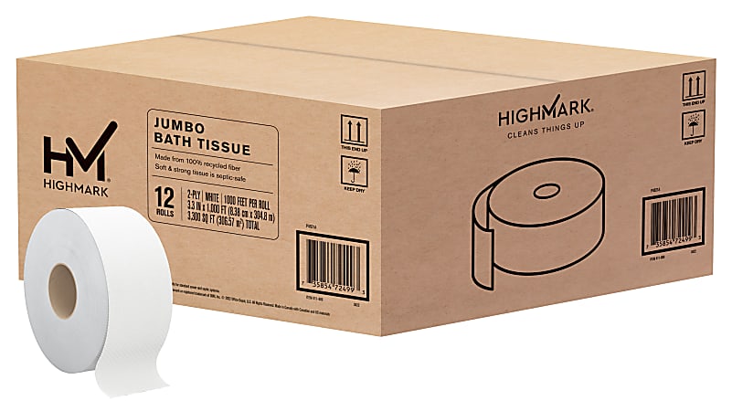 Highmark® 2-Ply Jumbo Toilet Paper, 1000' Per Roll, Pack Of 12 Rolls