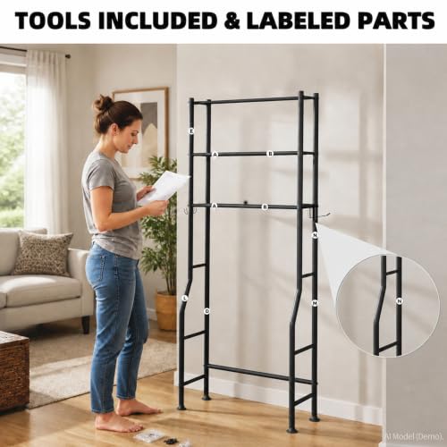 GloTika 3-Tier Over Toilet Storage, Anti-Tilt, 64" H, Black