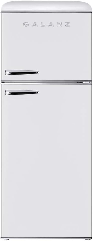 NEW - Galanz GLR10TWEEFR Retro Refrigerator with Top Freezer Frost Free, Dual Door Fridge, Adjustable Electrical Thermostat Control, 10 cu ft, White - Retail $796