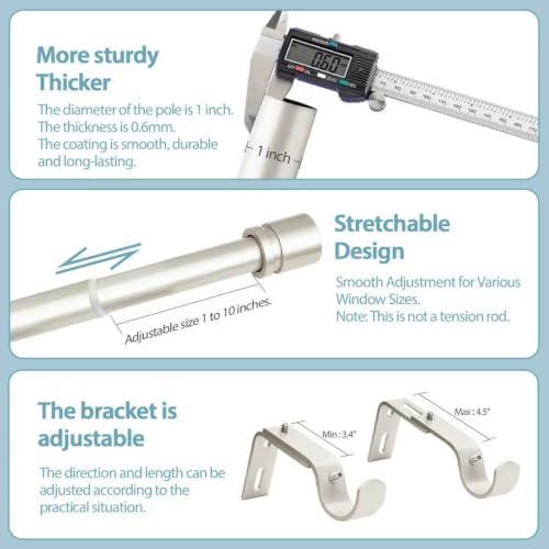 Byondeth Curtain Rods for Windows 16 to 144 Inches Adjustable Length 1 Inch Diameter Window Curtain Rod with Aluminium End Cap, Brushed Nickel