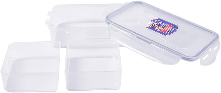 NEW - LOCK & LOCK Easy Essentials On The Go Meal Prep Lunch Box, Airtight Containers with Lid, BPA Free, Rectangle (3 Section) -27 oz, Clear - Retail $8