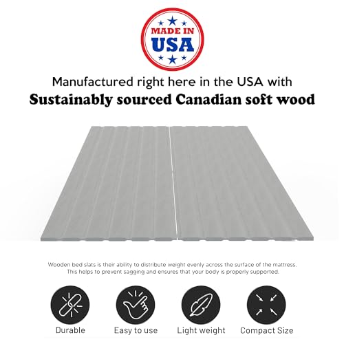 0.75-Inch Heavy Duty Vertical Wooden Bunkie Board/Bed Slats with Cover, Enhance Mattress Support, Full(53"), Grey