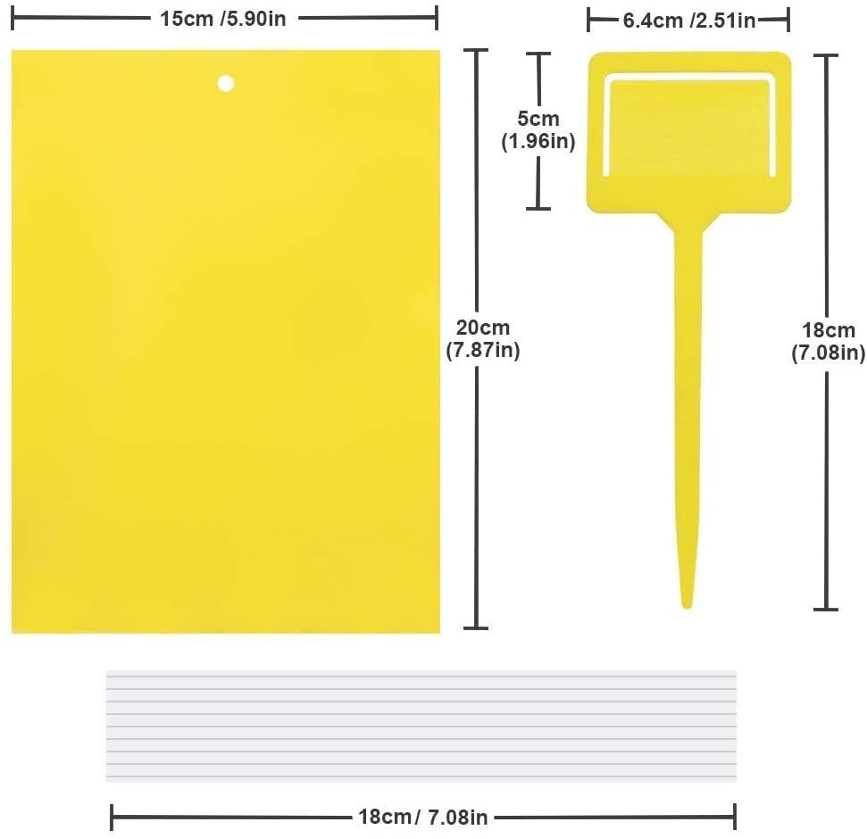 Gideal 50-Pack Dual-Sided Yellow Sticky Traps for Flying Plant Insect Fungus Gnats Whiteflies Aphids Leafminers Thrips (6x8 Inches, Included 50pcs Twist Ties)