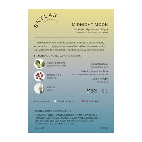 Skylar Midnight Moon Eau de Parfum- Hypoallergenic & Clean Perfume for Women & Men, Vegan & Safe for Sensitive Skin - Floral Perfume, Italian Bergamot, Cranberries & Vetiver - 50mL /1.7 Fl oz