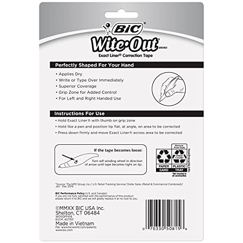 BIC Wite-Out Brand Exact Liner Correction Tape, 19.6 Feet, 4-Count