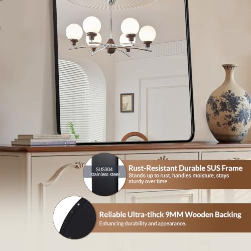 ANDY STAR Arched Mirror, 24" x 38" Black Bathroom Mirror in Stainless Steel Metal Frame, Arch Top Rounded Corner 1" Deep Set Design Wall Mount Hangs Vertical