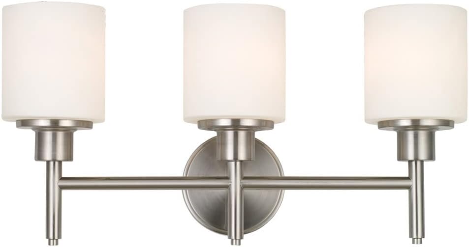 NEW - Design House 556209 Aubrey Transitional 3-Light Indoor Bathroom Vanity Light Dimmable Frosted Glass for Over the Mirror, Satin Nickel - Retail $70