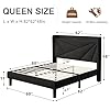 Queen Size Upholstered Bed Frame with Charging Station, Platform Bed Frame, Solid Wood Slats Support, Black