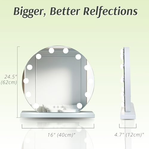 YOKUKINA Vanity Mirror with Lights, 20" LED Hollywood Lighted Makeup Mirror with 12 Light Bulbs, Smart Touch and 3 Color Modes, White