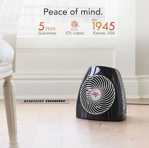 Vornado MVH Space Heater 3 Heat Settings Adjustable Thermostat Tip-Over Protection Auto Safety Shut-Off System Indoor Use Whole Room Black