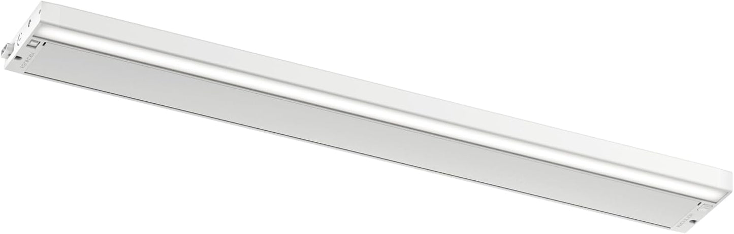 Kichler 6U Series 30" 120V LED Under Cabinet Light in White, Adjustable Light Temperature, 2700K and 3000K, (30" L x 4.25" x 1" H), 6UCSK30WHT