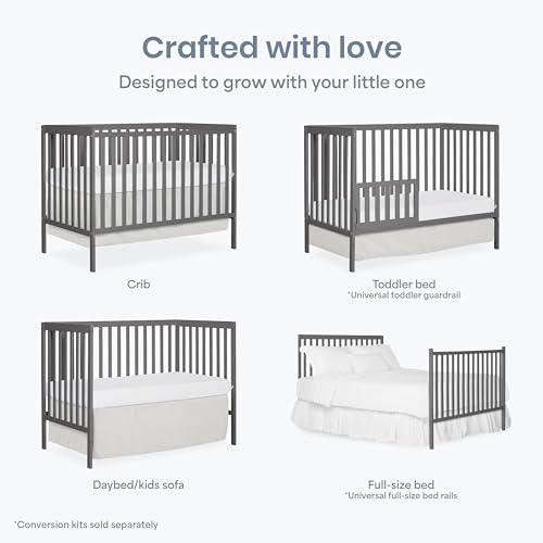 NEW W/DMG - Dream On Me Synergy 5-in-1 Convertible Crib in Steel Grey, Greenguard Gold Certified