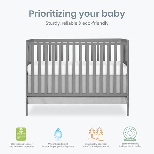 NEW W/DMG - Dream On Me Synergy 5-in-1 Convertible Crib in Steel Grey, Greenguard Gold Certified
