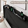 Queen Size Upholstered Bed Frame with Charging Station, Platform Bed Frame, Solid Wood Slats Support, Black