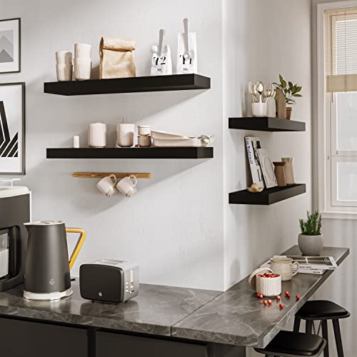 BAMEOS Floating Shelf,24 in Wall Shelf,Decor Wall Mounted Shelves,Hanging Shelf Set for Bathroom Kitchen Living,Kitchen,Room Bedroom Storage,Black