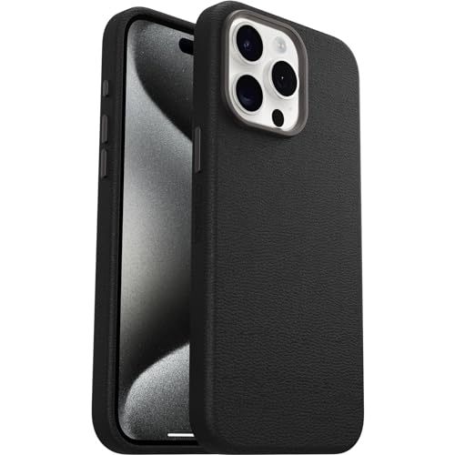 OtterBox iPhone 15 Pro Max Symmetry Series Cactus Leather for MagSafe - Noir Ash (Black), Snaps to MagSafe, Ultra-Sleek, Raised Edges Protect Camera & Screen