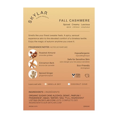 Skylar Fall Cashmere Vanilla Perfume for Women, Eau de Parfum, 1.7 Fl Oz