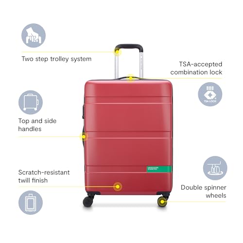 NEW - United Colors of Benetton Now! Hardside Luggage with Spinner Wheels, Black, Checked-Medium 23 Inch