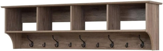 NEW - Prepac Drifted Gray 60" Contemporary Wall Mounted Coat Rack, Coat Hooks Wall Mount with 4 Shelves, Ideal for Hallway or Entryway Storage Solution, 11.5"D x 60"W x 16.5"H - Retail $99