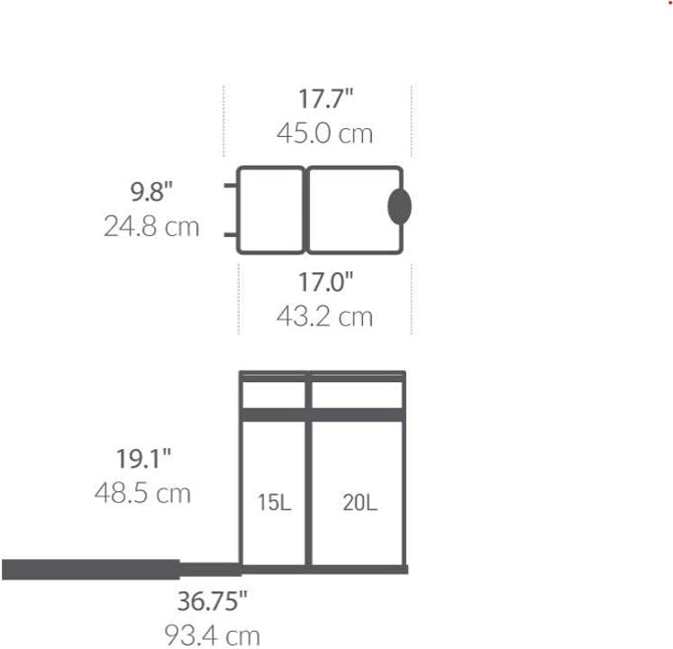 NEW - simplehuman 35 Liter / 9.3 Gallon Dual Compartment Under Counter Kitchen Cabinet Pull-Out Recycling Bin and Trash Can, Chrome - Retail $79