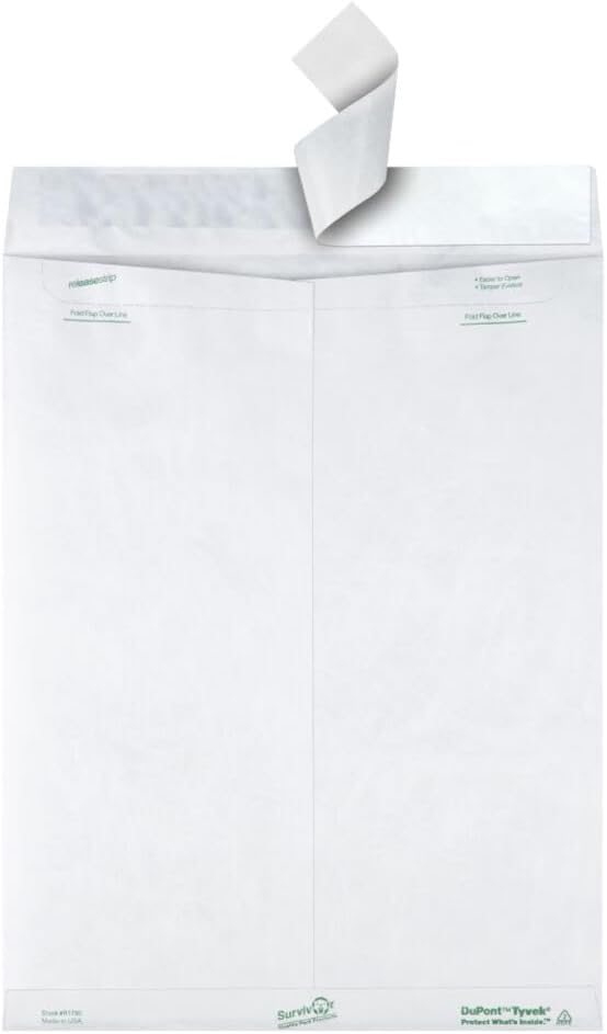 Quality Park Survivor Tyvek Shipping Envelopes, 12" x 15-1/2", Made with Lightweight and Strong DuPont Material, Peel and Seal Closure, White Shipping Envelopes, 100 Per Box (QUAR1790) - Retail $69