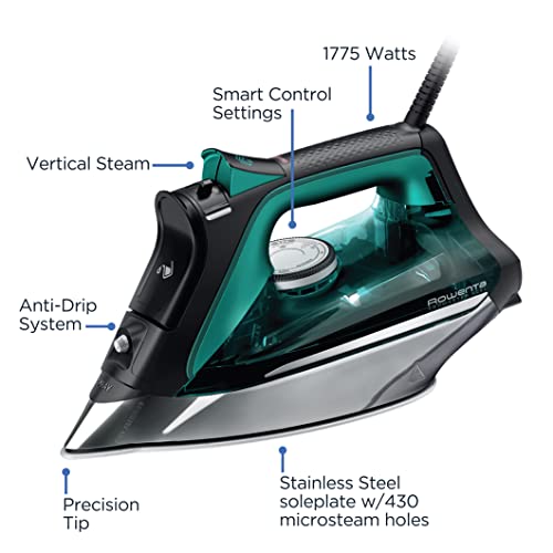 Rowenta Pro Master Stainless Steel Soleplate Steam Iron for Clothes, Anti-Drip Protection, 210 g/min, 400 Microsteam Holes, 1775 Watts Iron Steamer for Clothes, Powerful Steam DW8360
