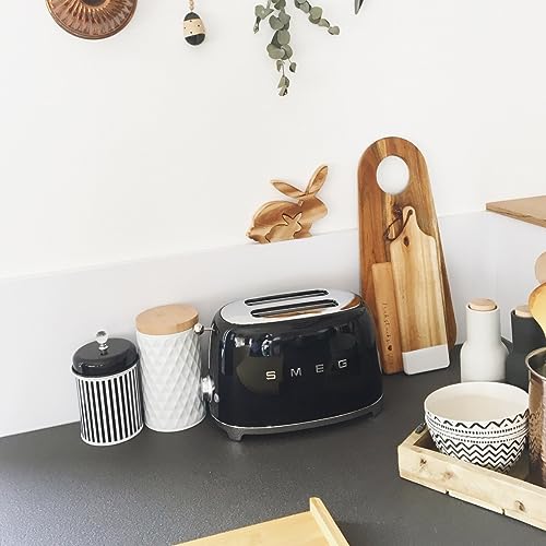 SMEG 4 Slice Toaster TSF02, Long Slot Toaster with Wide Slots for Bagels & Artisan Bread, Retro Stainless Steel, 6 Browning Levels, Defrost Reheat Bagel Functions, 1400W - (Black)