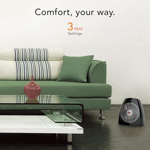 Vornado MVH Space Heater 3 Heat Settings Adjustable Thermostat Tip-Over Protection Auto Safety Shut-Off System Indoor Use Whole Room Black
