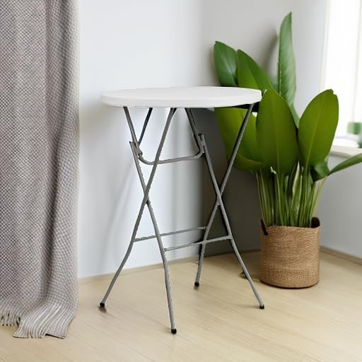 Flash Furniture Elon 2.6-Foot Round Granite White Plastic Bar Height Folding Table, Set of 1 - Retail $76