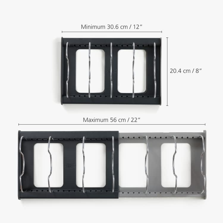NEW - Joseph Joseph DrawerStore Expanding Cookware Organizer, Space saving storage for pan lids, baking trays - Grey - Retail $19