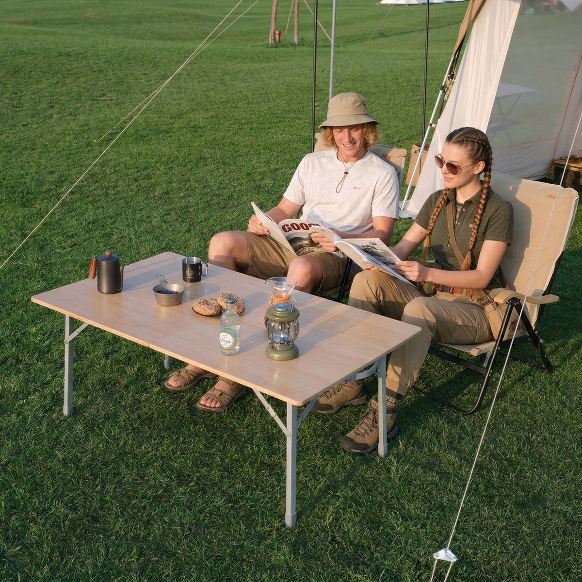 KingCamp Bamboo Folding Adjustable Height Portable Camping Table
