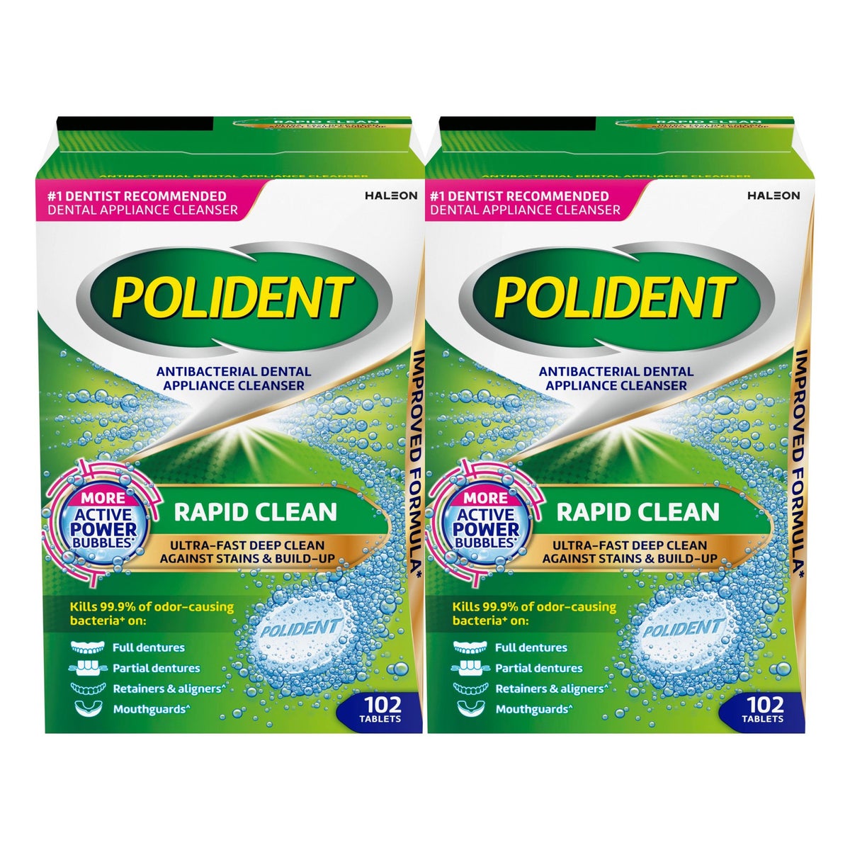 Polident Rapid Clean Dental Appliance Cleanser Tablets, 102 count, 2-pack