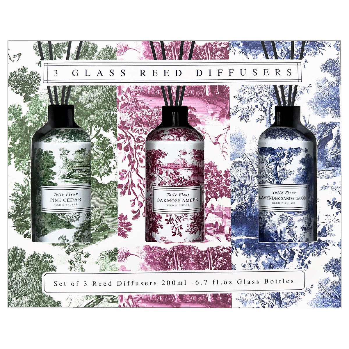 Home & Body Toile Fleur Reed Diffuser, Set of 3