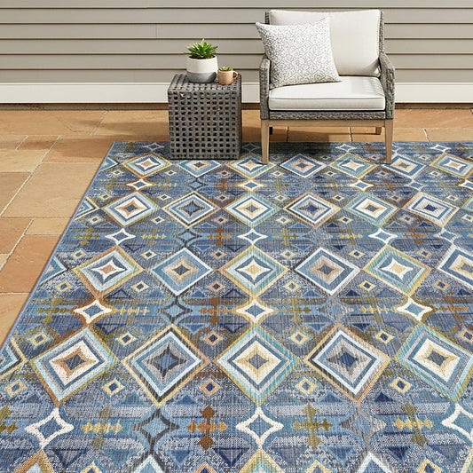 Sierra Indoor/Outdoor Area Rug, Karok Blue, 6’5” x 9’5"