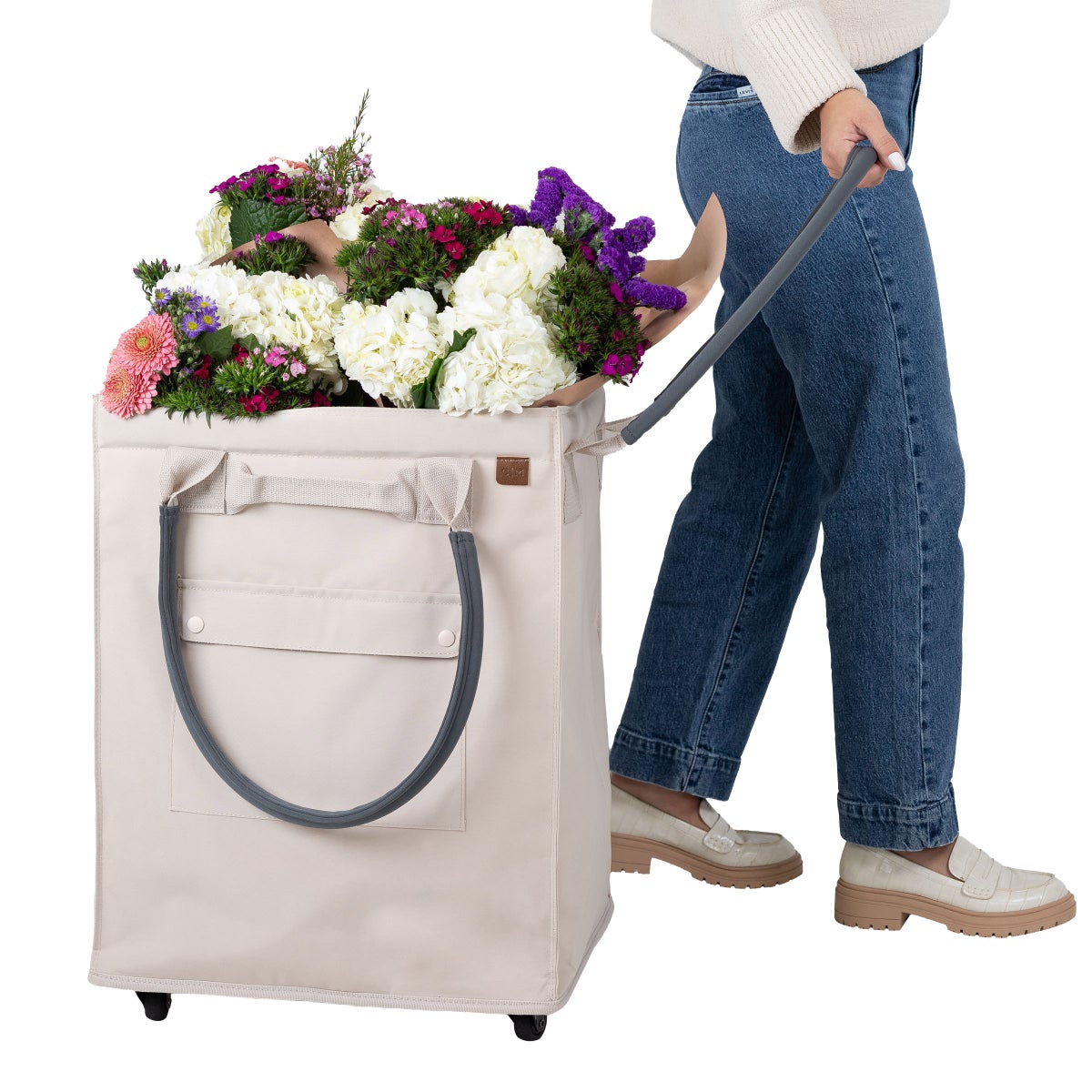 CleverMade Foldable Tote Bag on Wheels - Cream