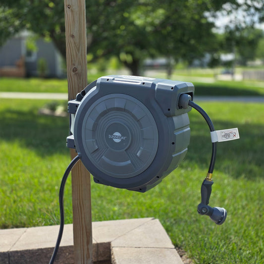 Sunneday 100 ft 5/8" Automatic Retractable Garden Hose Reel with Wall Mount